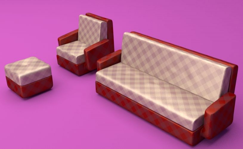 Satin couch complete, witch chair and footstool. preview image 1